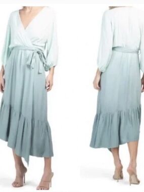 Mint Green/Pale Blue Ombre Boho Women's Maxi Dress with Waist Tie NWT- Small